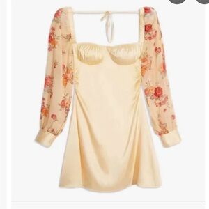 DANIELLE BERNSTEIN Cream Mini Dress with Floral Puff Sleeves